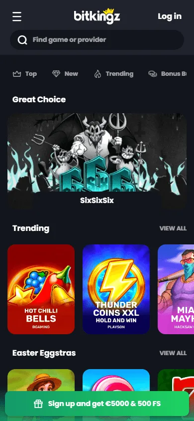 Bitkingz Casino mobile games page