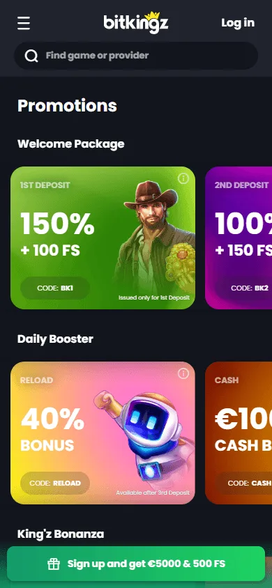 Bitkingz Casino mobile promotions page