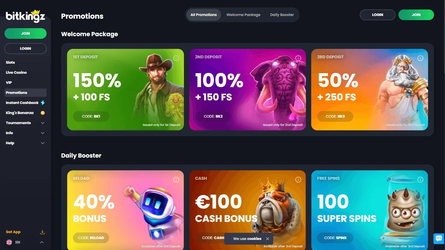 Bitkingz Casino desktop promotions page